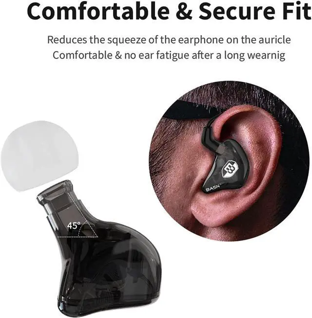 Alt view image 4 of 7 - Bsinger PRO in Ear Monitor Headphones for Musicians, Dynamic Driver Noise Isolating Earphones with 2 Detachable MMCX Cables (Black)