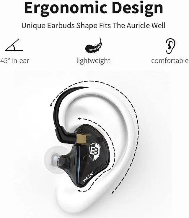 Alt view image 5 of 7 - Bsinger PRO in Ear Monitor Headphones for Musicians, Dynamic Driver Noise Isolating Earphones with 2 Detachable MMCX Cables (Black)