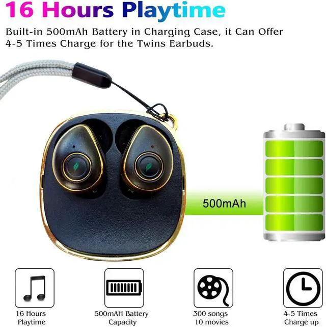 Alt view image 3 of 7 - Jungle Beat | True Wireless Earbuds with Memory Foam Tips Included | Heavy Bass Sweat Proof Bluetooth Dual Earpieces with Microphones & Charging Case 18 HR Playtime | 3D Stereo Sound (Gold)