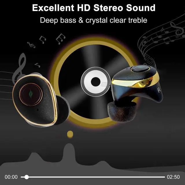 Alt view image 5 of 7 - Jungle Beat | True Wireless Earbuds with Memory Foam Tips Included | Heavy Bass Sweat Proof Bluetooth Dual Earpieces with Microphones & Charging Case 18 HR Playtime | 3D Stereo Sound (Gold)