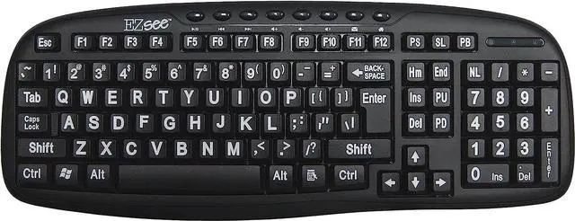 Main image of EZsee by DC Large Print English USB Wired Computer Keyboard with White Jumbo Oversized Letters on Black Keys