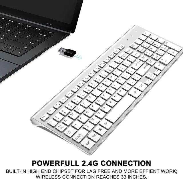 Alt view image 3 of 6 - Wireless Keyboard, J JOYACCESS 2.4G Slim Compact Full Size Wireless Keyboard-for PC, Mac,iMacDesktop, Computer, Laptop, Smart TVWindows XP/Vista/7/8/10 by J JOYACCESS-Silver and White
