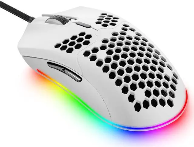 Main image of Lightweight Wired Gaming Mouse with 7 Button 26RGB Backlit Programmable Driver PAW3325 12000 DPI Optical Sensor Ultralight Ergonomic 65G Honeycomb Shell Ultraweave Cable for PC Xbox PS4 Gamer(White)