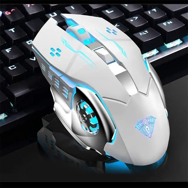 Alt view image 7 of 7 - AULA White Gaming Keyboard and Mouse Combo (F2088 Typewriter Style Mechanical Keyboards Wired + SC100 Wireless Gaming Mouse), LED Rainbow Backlit Keyboard Mouse Set