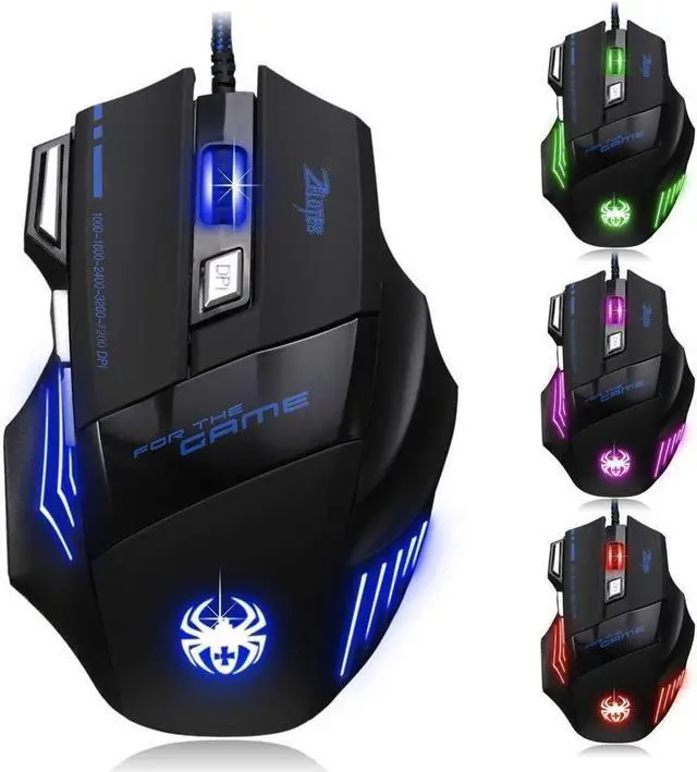 Main image of AFUNTA Zelotes Ergonomic 7200 DPI LED Optical Wired Gaming Mouse Mice 7 Buttons Compatible Mac Pro Gamer PC Laptop Desktop Notebook-Black Black(T80)