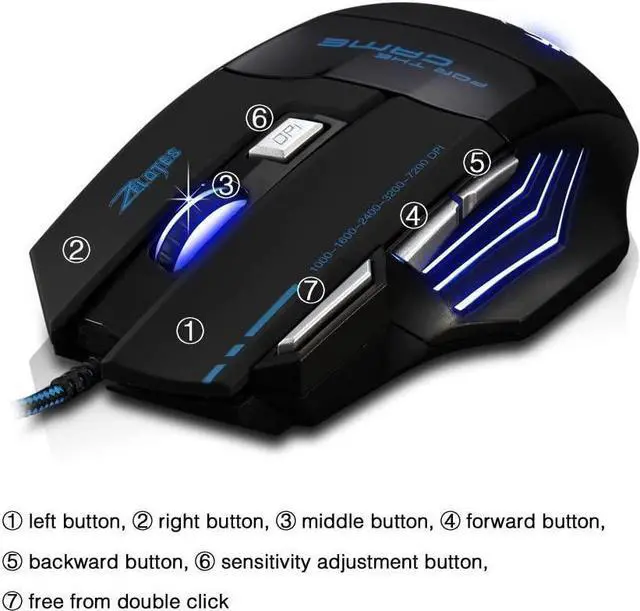 Alt view image 5 of 6 - AFUNTA Zelotes Ergonomic 7200 DPI LED Optical Wired Gaming Mouse Mice 7 Buttons Compatible Mac Pro Gamer PC Laptop Desktop Notebook-Black Black(T80)
