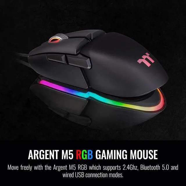 Alt view image 2 of 6 - Thermaltake Argent M5 Gaming Mouse, 16.8M RGB Color Software Enabled, 8 Customizable Dynamic Lighting Effects, PIXART PMW-3389 Optical Sensor, DPI Adjustments Up to 16,000. GMO-TMF-WDOOBK-01