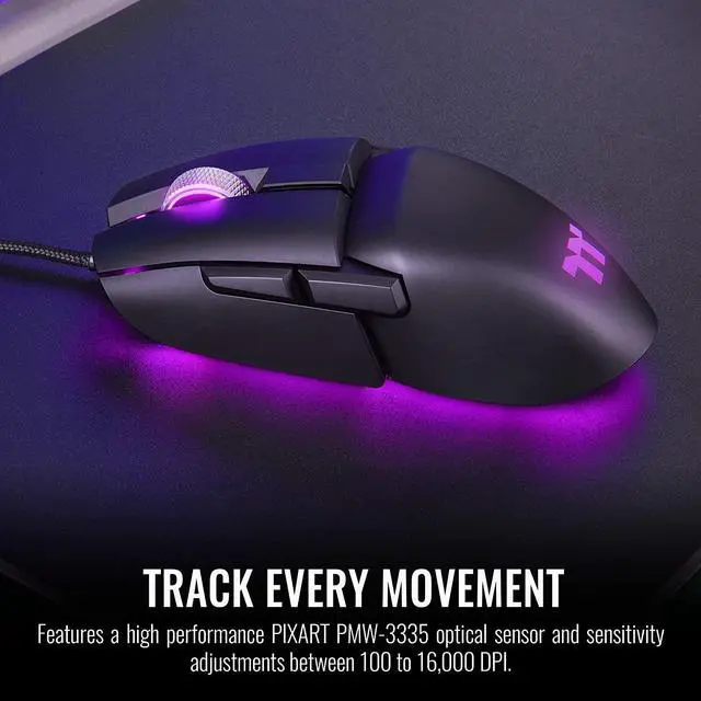 Alt view image 3 of 6 - Thermaltake Argent M5 Gaming Mouse, 16.8M RGB Color Software Enabled, 8 Customizable Dynamic Lighting Effects, PIXART PMW-3389 Optical Sensor, DPI Adjustments Up to 16,000. GMO-TMF-WDOOBK-01