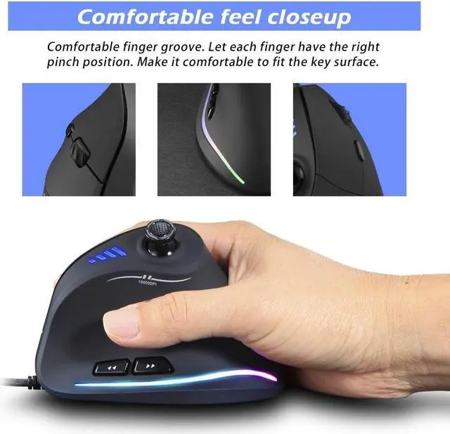 Alt view image 3 of 7 - ZEERKEER Ergonomic Vertical Mouse, RGB Wired Vertical Gaming Mouse with Joystick, 10000 Max DPI and 11 Programmable Buttons for Gamers, Computer