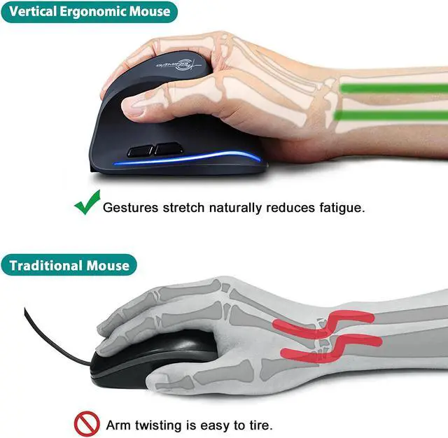 Alt view image 3 of 7 - Wireless Mouse Tri-Mode (BT 5.0/3.0+2.4GHz), TRELC Ergonomic Vertical Mouse with 3 Adjustable DPI, Rechargeable Optical Wireless Mouse for 3 Devices, 7 Buttons for PC, Desktop, Laptop, Tablet (Black)