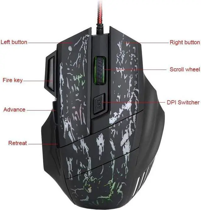 Alt view image 2 of 7 - FastUU Gaming Mouse, 7 Buttons 5 Adjustable DPI USB Black Wired Game Gaming Mouse 7 Colors Ergonomic Optical Computer Gaming Mice for Windows 7/8 / 2000 / XP/Vista, for Mac OS and Above