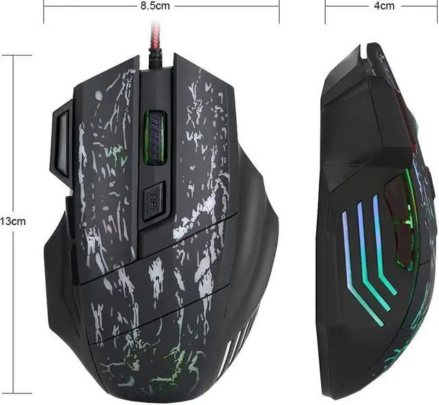 Alt view image 7 of 7 - FastUU Gaming Mouse, 7 Buttons 5 Adjustable DPI USB Black Wired Game Gaming Mouse 7 Colors Ergonomic Optical Computer Gaming Mice for Windows 7/8 / 2000 / XP/Vista, for Mac OS and Above