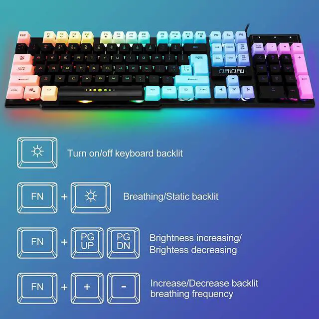 Alt view image 2 of 7 - CHONCHOW Gaming Keyboard and Mouse Combo,USB Wired 104-Keys Full Size Light Up Keyboard Mic 3600DPI Rainbow Backlit Mechanical Feeling Compatible with PC Xbox Mac OS Game and Work