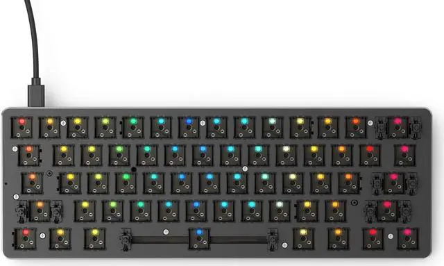 Main image of Glorious Custom Gaming Keyboard - GMMK 60% Percent Compact Barebone - USB C Wired Mechanical Keyboard Kit - RGB Hot Swappable Switches & Keycaps - Black Metal Top Plate