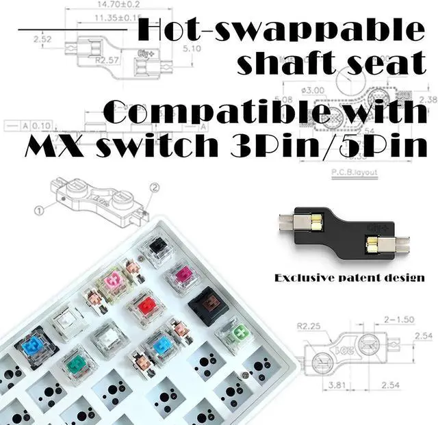 Alt view image 6 of 7 - CIY GK68 Dual Mode Wireless Hotswap Keyboard Kit, DIY 65% Keyboard, Bluetooth 5.0/2.4G Wireless, Replaceable MX Switch 5Pin/3Pin, ABS Shell,Metal Positioning Plate, Sound Insulation Mat(White)