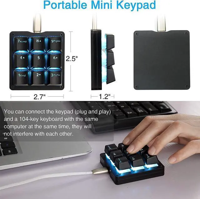 Alt view image 2 of 7 - One Handed Macro Mechanical Keyboard Blue LED Backlit Portable Mini One-Handed Mechanical Gaming Keypad OSU! Keyboard 9 Fully Programmable Keys Black/Blue Switches/Blue LED