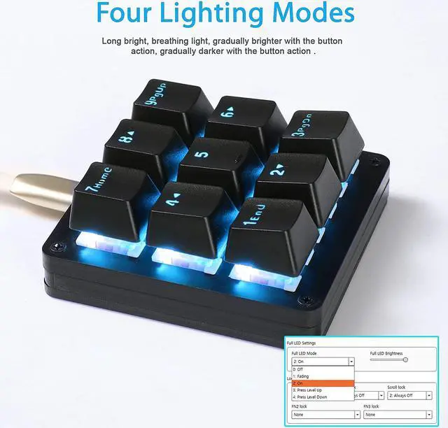 Alt view image 6 of 7 - One Handed Macro Mechanical Keyboard Blue LED Backlit Portable Mini One-Handed Mechanical Gaming Keypad OSU! Keyboard 9 Fully Programmable Keys Black/Blue Switches/Blue LED
