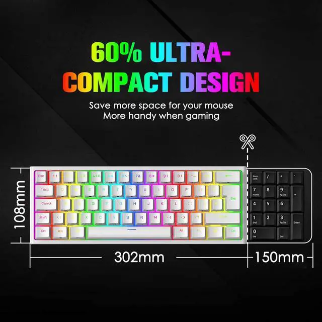 Alt view image 2 of 7 - 60% Gaming Keyboard and Mouse and Mouse pad Combo,3 in 1 Wired RGB Backlight Bundle with Mechanical Keyboard,12000 DPI Mouse for PC Gamers,Xbox,PS4 Users(White)