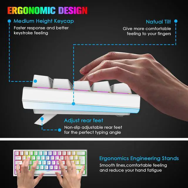 Alt view image 3 of 7 - 60% Gaming Keyboard and Mouse and Mouse pad Combo,3 in 1 Wired RGB Backlight Bundle with Mechanical Keyboard,12000 DPI Mouse for PC Gamers,Xbox,PS4 Users(White)