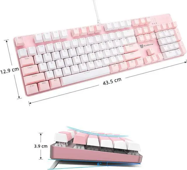 Alt view image 2 of 5 - Qisan Mechanical Gaming Keyboard Full Size 104 Keys US Layout Wired Brown Switch Backlit Keyboard with with Pink & White Color