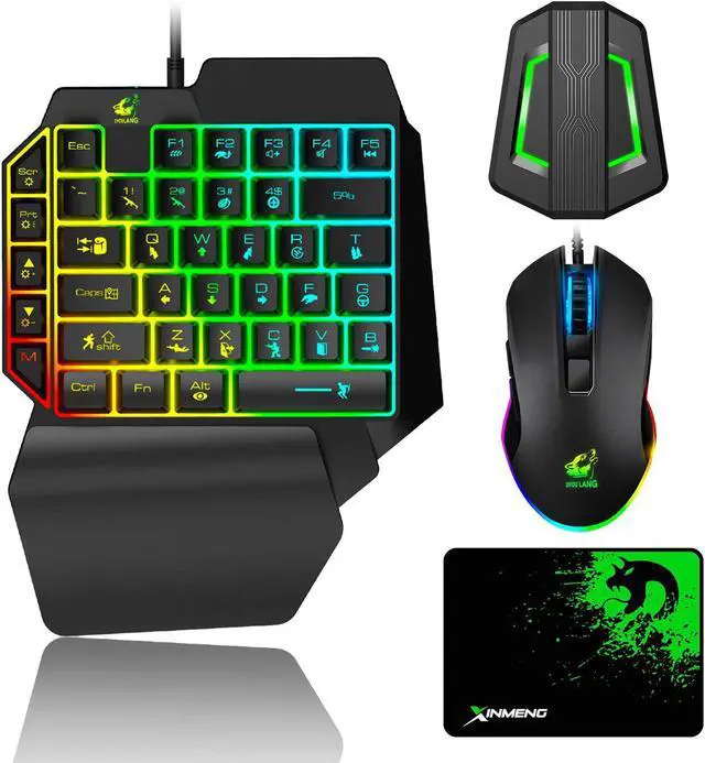 Main image of One Hand Keyboard and Mouse Combo, Wired Mechanical Feeling Rainbow Backlight Keyboard with Wrist Rest and RGB Gaming Mouse and LED Backlit Converter for PS4/Xbox One/Nintendo Switch/PS5 /PC