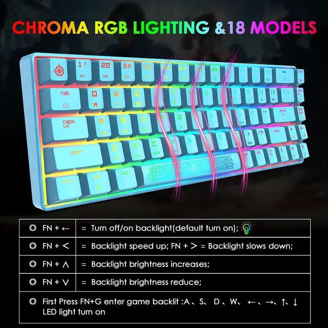 Alt view image 2 of 7 - MAGIC-REFINER 60% RGB Mini Mechanical Gaming Keyboard,Portable 68 Keys,Blue Switches,Detachable USB Type-C Cable,TKL Keyboard with Two Keycaps for Windows Gaming PC(Blue)