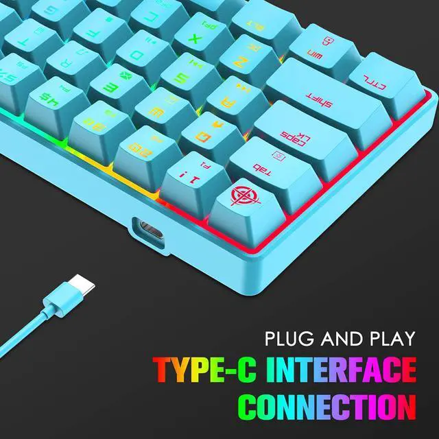 Alt view image 3 of 7 - MAGIC-REFINER 60% RGB Mini Mechanical Gaming Keyboard,Portable 68 Keys,Blue Switches,Detachable USB Type-C Cable,TKL Keyboard with Two Keycaps for Windows Gaming PC(Blue)