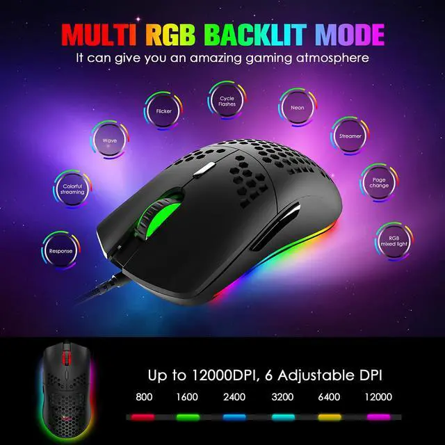 Alt view image 7 of 7 - 60% Gaming Keyboard and Mouse Combo,Magic-Refiner Wired Mechanical Keyboard with Chroma RGB Backlit,Full NKRO+Ergonomic Honeycomb Rainbow Led Gaming Mice for PC/Win/Mac (Black/Blue Switch)