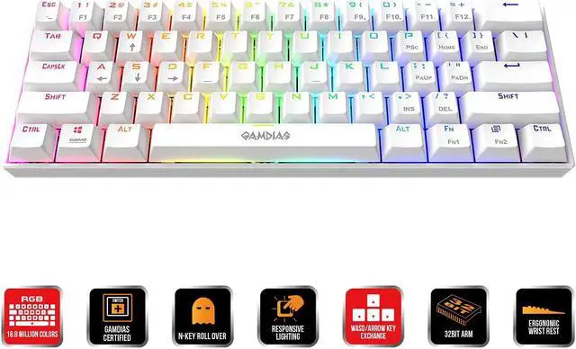 Alt view image 2 of 5 - GAMDIAS Hermes E3 RGB Mechanical Gaming Keyboard Blue Switch with 19 Built-in Lighting Effects Certified Optical Switches and N-Key Rollover & Anti-Ghosting Functionality (Hermes E3 White)