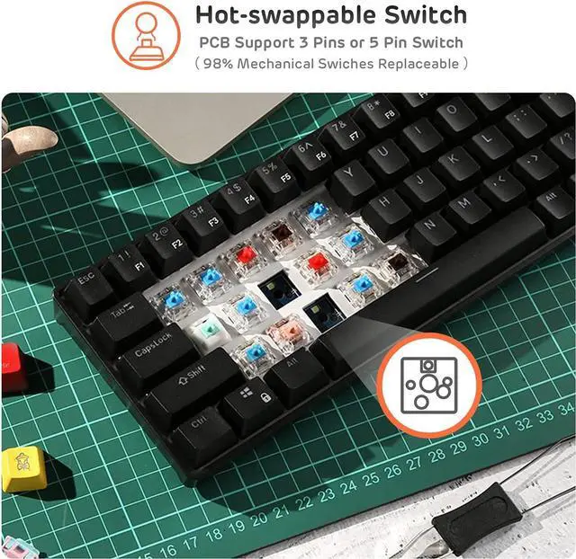 Alt view image 4 of 7 - RK ROYAL KLUDGE RK61 Wireless 60% Triple Mode Mechanical Keyboard, 61 Keys Bluetooth Mechanical Keyboard, Compact Gaming Keyboard with Programmable Software (Hot-Swappable Red Switch, Black)