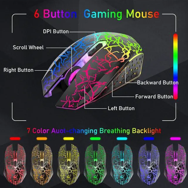 Alt view image 7 of 7 - ZIYOU LANG T61 Wireless Gaming Keyboard and Mouse Combo with Ergonomic 61 Key Rainbow LED Backlight Anti-ghosting Mechanical Feel Rechargeable 4000mAh Battery Mouse Pad for PC MAC Gamer Typists(Black)