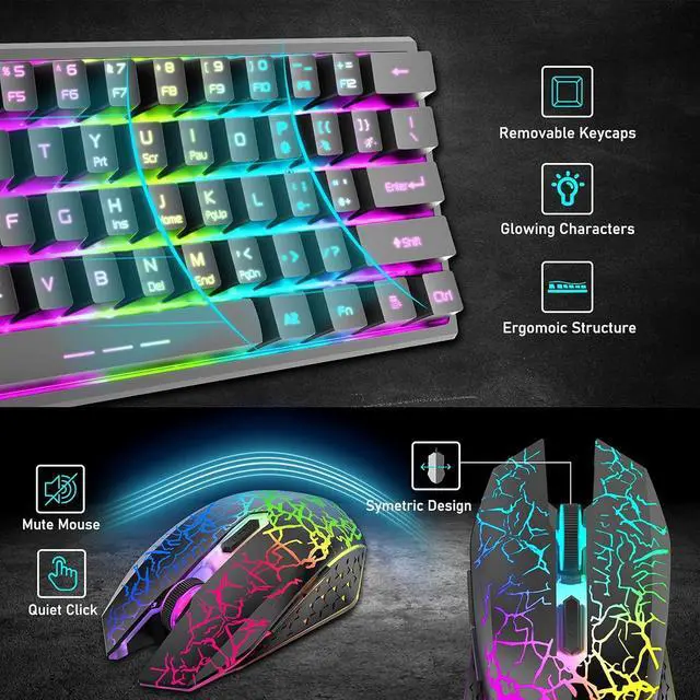 Alt view image 6 of 7 - ZIYOU LANG T61 Wireless Gaming Keyboard and Mouse Combo with Ergonomic 61 Key Rainbow LED Backlight Anti-ghosting Mechanical Feel Rechargeable 4000mAh Battery Mouse Pad for PC MAC Gamer Typists(Black)