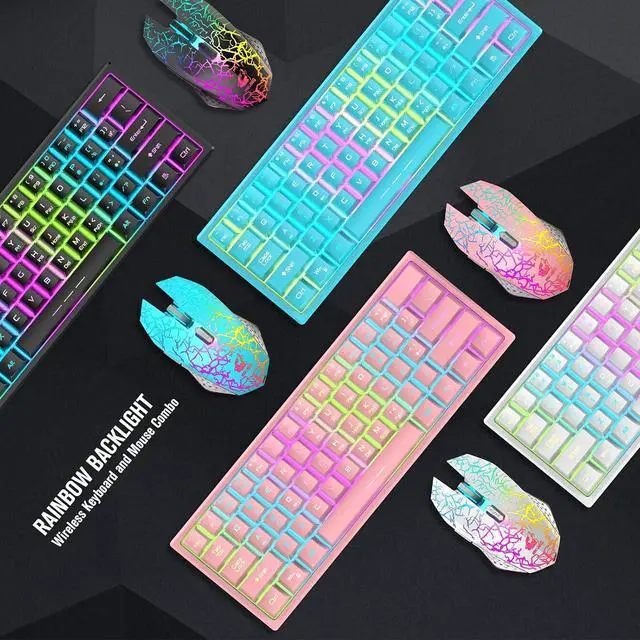 Alt view image 5 of 7 - ZIYOU LANG T61 Wireless Gaming Keyboard and Mouse Combo with Ergonomic 61 Key Rainbow LED Backlight Anti-ghosting Mechanical Feel Rechargeable 4000mAh Battery Mouse Pad for PC MAC Gamer Typists(Black)