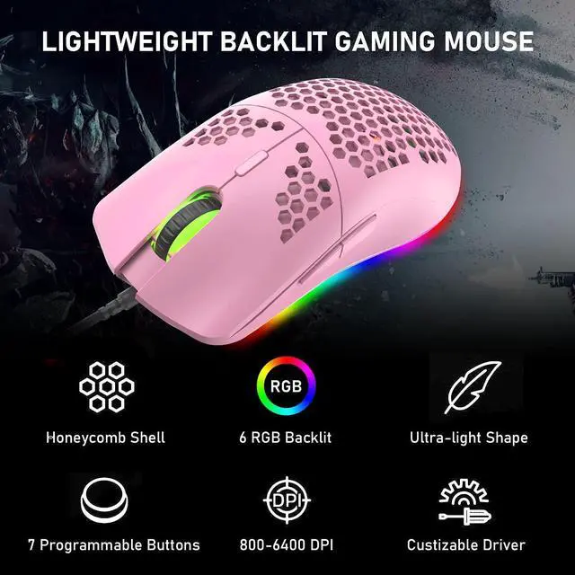 Alt view image 4 of 7 - LexonElec 60% Mechanical Gaming Keyboard and Mouse Combo with Mouse Bungee Mouse Pad,Mini 68 Keys Wired Type C 18 Backlit Effects,Lightweight RGB 6400DPI Honeycomb Mice(Pink/Blue Switch)