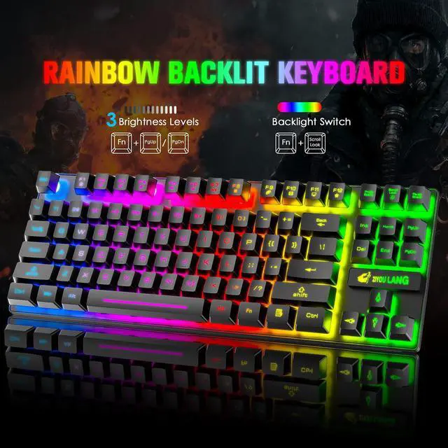 Alt view image 4 of 7 - Wireless Gaming Keyboard and Mouse Combo,Rainbow Backlit Rechargeable 3800mAh Battery,87 Keys Mechanical Feel Ergonomic Waterproof Keyboard,RGB Gaming Mute Mouse and Mousepad for PC Gamers (Black)