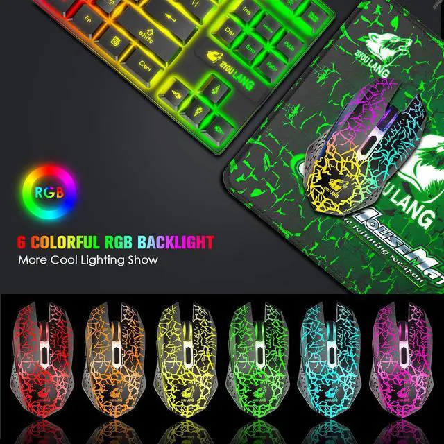 Alt view image 6 of 7 - Wireless Gaming Keyboard and Mouse Combo,Rainbow Backlit Rechargeable 3800mAh Battery,87 Keys Mechanical Feel Ergonomic Waterproof Keyboard,RGB Gaming Mute Mouse and Mousepad for PC Gamers (Black)