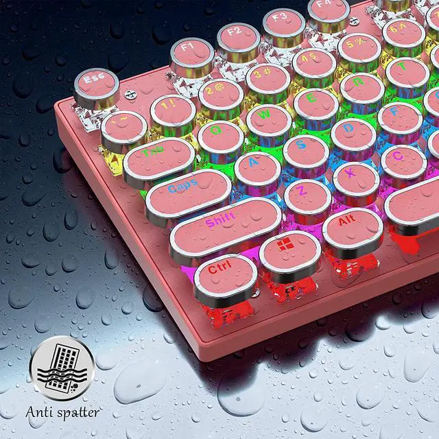 Alt view image 4 of 7 - Mechanical Gaming Pink Keyboard,87 Key Retro Punk Typewriter-Style,Blue Switch RGB Backlit Keyboard,Anti-Ghosting, USB Wired, for PC Laptop Desktop Computer, for Game and Office