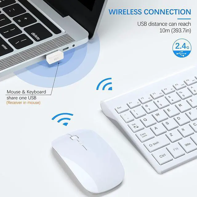 Alt view image 3 of 6 - TopMate Wireless Keyboard and Mouse Ultra Slim Combo, 2.4G Silent Compact USB Mouse and Scissor Switch Keyboard Set with Cover, 2 AA and 2 AAA Batteries, for PC/Laptop/Windows/Mac - White