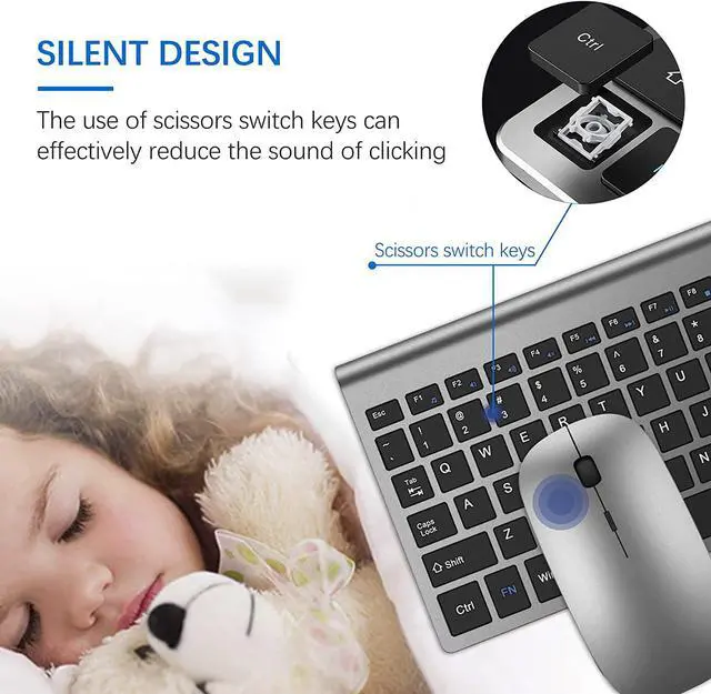 Alt view image 2 of 6 - Wireless Keyboard and Mouse Ultra Slim Combo, TopMate 2.4G Silent Compact USB 2400DPI Mouse and Scissor Switch Keyboard Set with Cover, 2 AA and 2 AAA Batteries, for PC/Laptop/Windows/Mac - Gray Black