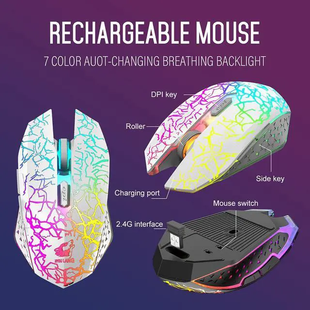 Alt view image 7 of 7 - Wireless Gaming Keyboard and Mouse Combo 61 Key Rainbow Backlit Keyboard with Rechargeable 4000mAh Mechanical Feel Ergonomic Quiet Waterproof RGB Mute Mice for PS4 Xbox One Desktop PC