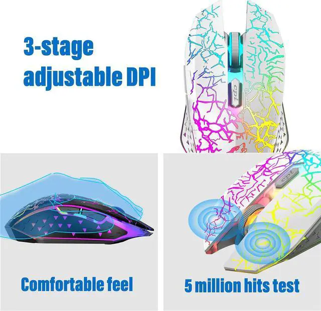 Alt view image 5 of 7 - Wireless Gaming Keyboard and Mouse Combo 61 Key Rainbow Backlit Keyboard with Rechargeable 4000mAh Mechanical Feel Ergonomic Quiet Waterproof RGB Mute Mice for PS4 Xbox One Desktop PC