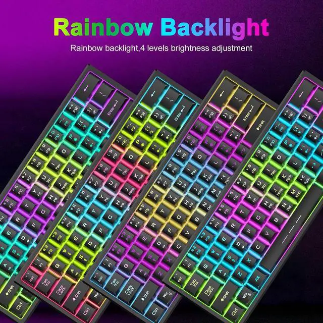 Alt view image 2 of 6 - Wireless Gaming Keyboard and Mouse Combo,61 Key Rainbow Backlit Keyboard with Rechargeable 4000mAh,Mechanical Feel,Ergonomic,Quiet,RGB Mute Mice and Mousepad for PS4,Xbox One,Desktop,PC