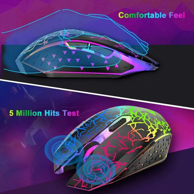 Alt view image 4 of 6 - Wireless Gaming Keyboard and Mouse Combo,61 Key Rainbow Backlit Keyboard with Rechargeable 4000mAh,Mechanical Feel,Ergonomic,Quiet,RGB Mute Mice and Mousepad for PS4,Xbox One,Desktop,PC