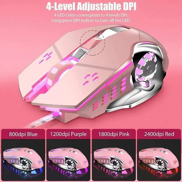 Alt view image 6 of 7 - Pink Typewriter Keyboard and Mouse,Retro Vintage Mechanical Gaming Keyboard with White LED Backlit,104 Keys Anti-Ghosting Blue Switch Wired Cute Keyboard,Round Keycaps for Desktop PC/Laptop Mac