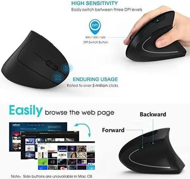 Alt view image 3 of 7 - Wireless Vertical Mouse, 2.4G Wireless Ergonomic Optical Mouse with 3 Adjustable 800/1200 /1600 DPI, More Suitable for Big Hands