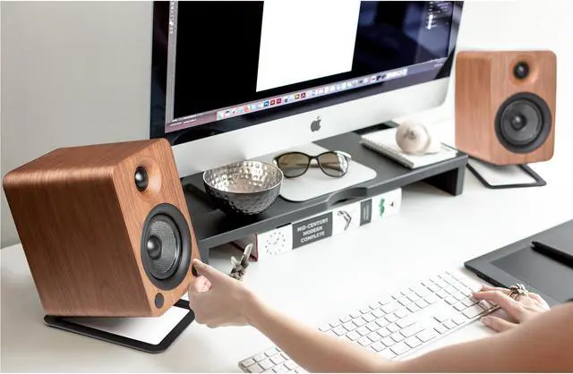 Alt view image 6 of 20 - Kanto YU4 Powered Bookshelf Speakers with Built-In Bluetooth, 1" Silk Dome Tweeter and 4" Kevlar Woofer - Pair (Walnut)