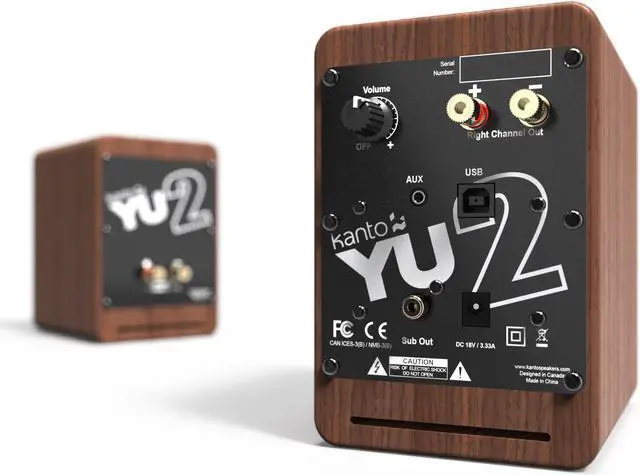 Alt view image 5 of 12 - Kanto YU2 100W Powered Desktop Computer Speakers with Built-in USB DAC, 3/4" Silk Dome tweeters and 3" composite drivers - Pair (Walnut)