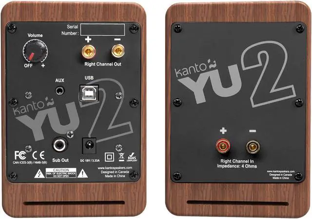 Alt view image 4 of 12 - Kanto YU2 100W Powered Desktop Computer Speakers with Built-in USB DAC, 3/4" Silk Dome tweeters and 3" composite drivers - Pair (Walnut)