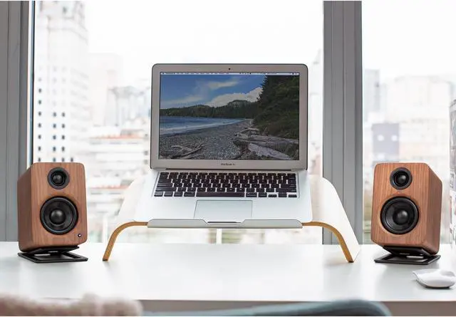 Alt view image 6 of 12 - Kanto YU2 100W Powered Desktop Computer Speakers with Built-in USB DAC, 3/4" Silk Dome tweeters and 3" composite drivers - Pair (Walnut)