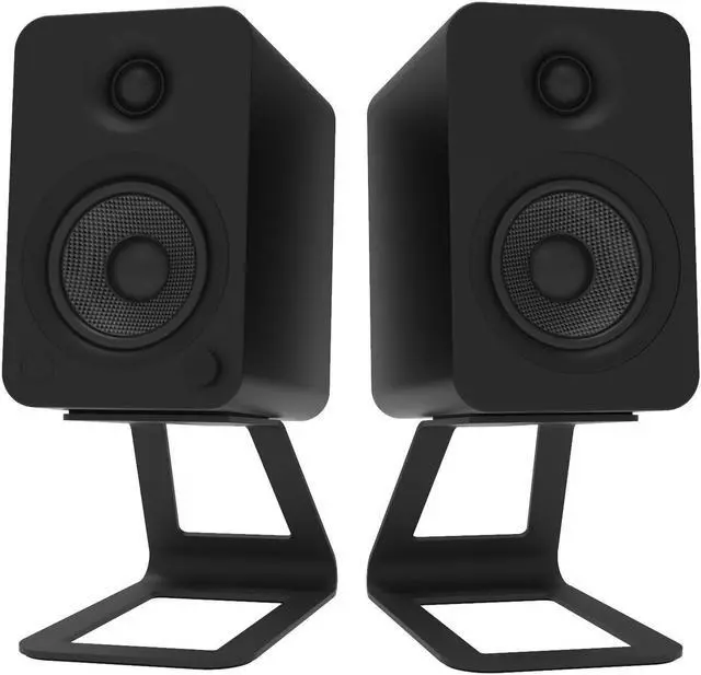 Alt view image 5 of 7 - Kanto SE4 Elevated Desktop Speaker Stands for Midsize Speakers, Black, Pair